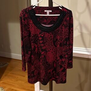 JM Collection Red and Black Long Sleeve Top